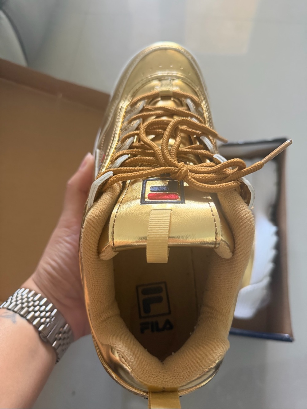 Fila Gold Metallic Chunky Sneakers with White Sole - Picture 2 of 9